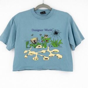 Mega Yacht Designer World Cropped Tee Shirt Womens S Blue Graphic Streetwear Top